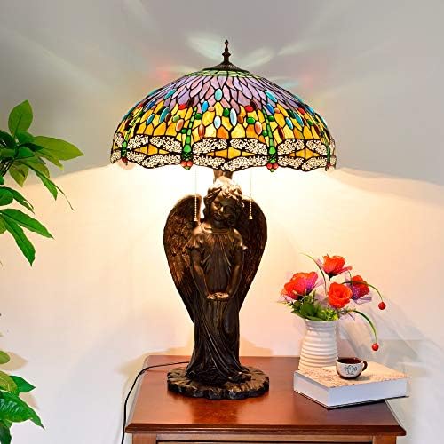 רטרו דקורטיבי סלון מיטה ליד מיטה שולחן מנורת טיפאני צהוב שולחן שולחן זכוכית מנורת מלאך מחזיק מנורת