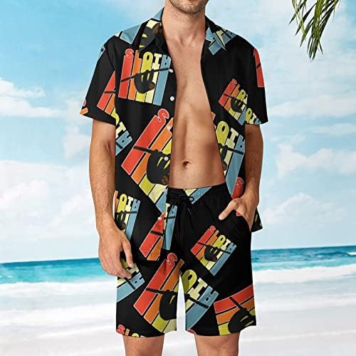 Baikutouan חמוד רטרו עצלני גברים בן 2 חלקים חליפות הוואי חליפות כפתור רופף מזדמן למטה וחוף חוף