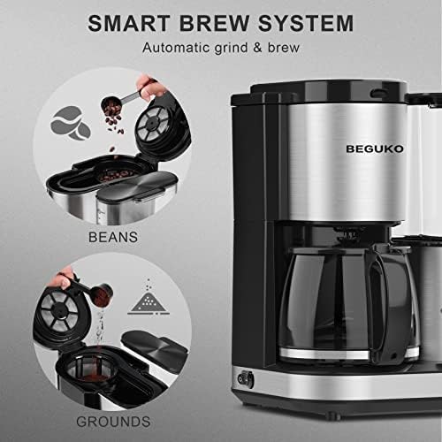 מכונת קפה Beguko עם מטחנות 10 כוסות טחנות ומכונת קפה מבשלת עם מכונת קפה מאגרי מים מהירות עם מטחנת