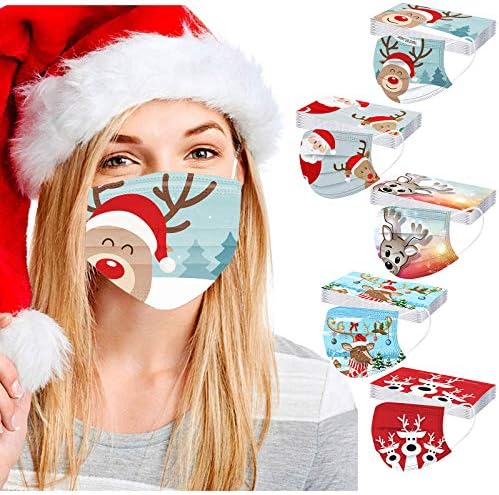 Detallan Unisex Mack חג המולד מודפס רך למבוגרים צעיף פנים 3 שכבות עם כיסוי לולאת אוזניים אלסטיות פנים מלאות אנטי-אבק