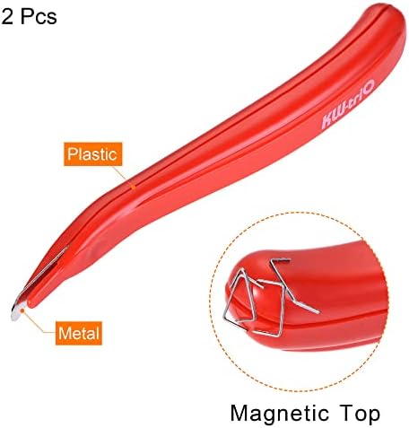 כלי מסיר סיכות של Meccanixity, מושך מהדקים מגנטיים לאביזר שולחן עבודה משרדי, חבילה אדומה של 2