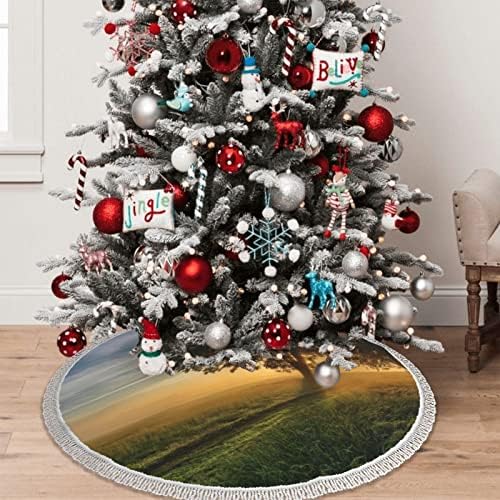 עצי דרך כפריים עצי סאנשיין הדפסת חצאית עץ חג המולד עם ציצית 48 מעבה עץ חג המולד חצאיות חג המולד קישוטי חג