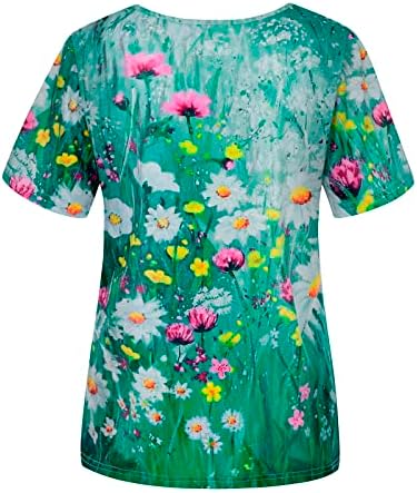 חולצת חולצה של צוואר לחולצת נשים לנשים סתיו קיץ 2023 טרנדי שרוול קצר כותנה פרחונית גרפית רופפת חולצת טקס