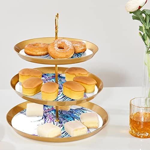 3 מעמד עוגת שכבה, מגדל קינוח בצבעי מים מגדל תצוגת קינוח, מחזיק עוגות עגול מפלסטיק מגש לחתונה לחתונה למסיבת