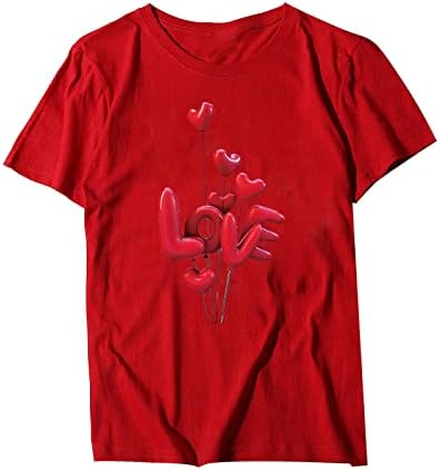 נשים של קצר שרוול חולצה אדום אהבת דפוס חולצות חולצה מקרית טוניקת חולצות לילדה העשרה ספורט ריצה למעלה