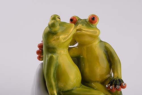 קרן קופל צפרדעים באהבה בפסלון ולנטיין קופסת תכשיט מעוטרת בקריסטלים אוסטריים מתנה ייחודית בעבודת יד