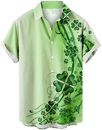 גברים איריים חולצה של St.Patrick's Day חולצה של שרוול קצר מזדמן כפתור הוואי UP חולצות תלתן מודפסות