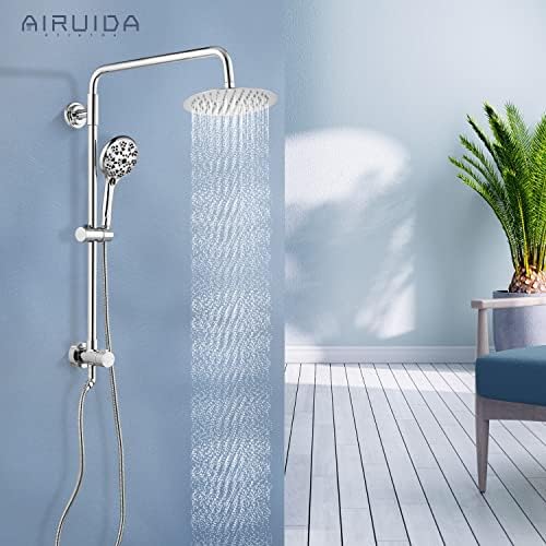 מערכת מקלחת של איירוידה פליז מערכת מקלחת כרום לק כרום 8 אינץ 'ראש מקלחת גשם עם 5 פונקציות מרסס