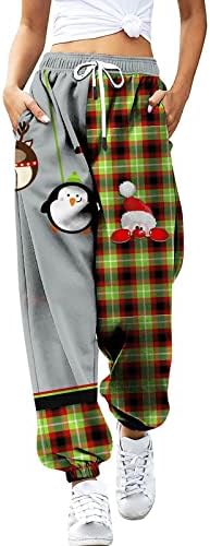 מכנסי טרנינג לחג המולד רצים רצים מזדמנים מותניים אלסטיים נינוחים מכנסי טרנינג איילים רופפים מכנסי טרקלין רחבים