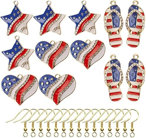 12 יחידות קסמי דגל אמריקאי 4 ביולי דגל להתנדנד כוכב & פלופ סנדל לב & תליון קסם אדום לבן כחול דגל אמריקאי