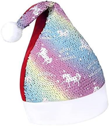 קסם חד קרן עם כוכב פאייטים חג המולד כובעי סנטה חג המולד כובע למבוגרים שמח חג המולד המפלגה תלבושות