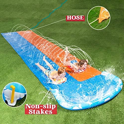 מגלשת החלקה בגובה 22.5 רגל ו -2 לוחות גוף, מגלשות מים מדשאה מגלשות מים קיץ צעצוע מים עם בניית ממטרה לחצר
