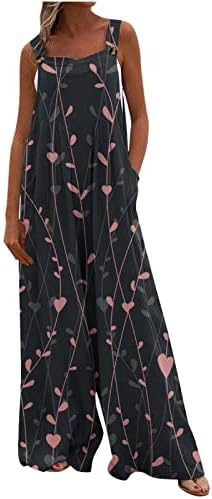 סרבל סרבל טרנדי לנשים לנשים רצועות כפתור הדפס פרחוני אופנה סופר מכנסיים ארוכים מזדמנים רומפרים עם כיסים