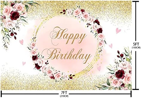 משלוח חינם 7 * 5 רגל זהב גליטר יום הולדת שמח רקע לילדה נשים מסיבת יום הולדת קישוטי אספקת סומק ורוד
