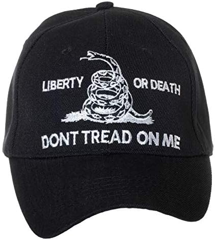 חירות או מוות לא לדרוך עלי גדסדן דגל רקום שחור מתכוונן בייסבול כובע