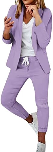 מכנסיים עם בלייזרים לנשים סט 2 תלבושות בצבע אחיד תלבושות מזדמנים בצבע אחיד לעבודה משרד קיץ שני סטים של