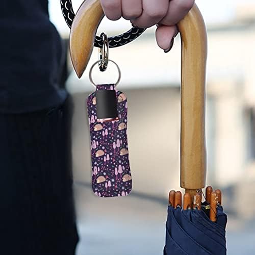 סגול פטריות קיפוד הדפסת צ 'פסטיק מחזיק מחזיק מפתחות קליפ על שרוול צ' פסטיק פאוץ שפתון מחזיק שפתון לנשים ילדה