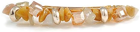 Avalaya זכוכית מסוגננת, חצי -ייצוגית ואקרילית אבן שיער שיער קליפ אחיזה בגוון זהב - 85 ממ w