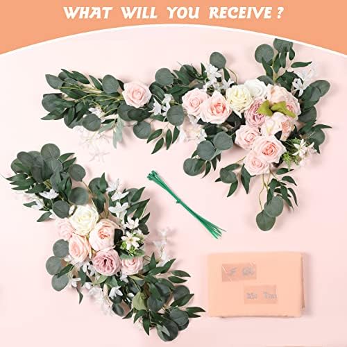 ערכת פרחי פרחי חתונה מלאכותית של Sojock- 2 PCS סידור פרחוני, 1 PCS DRAP בד, לטקס חתונה זרי פרחים וקישוט
