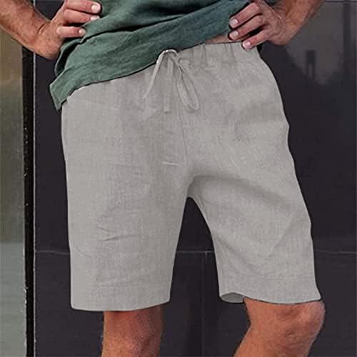 מכנסי פשתן כותנה של Beuu לגברים, רופפים מוליכים מזדמנים ברמודה קצרים בקיץ חוף המותניים האלסטיים