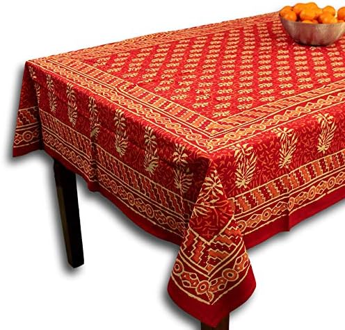 הדפסת חסימת בית מלבן אדום מלבן אדום 60 x 90 אינץ 'לארוחות ומטבח כותנה שולחן מלבן פרחוני שולחן