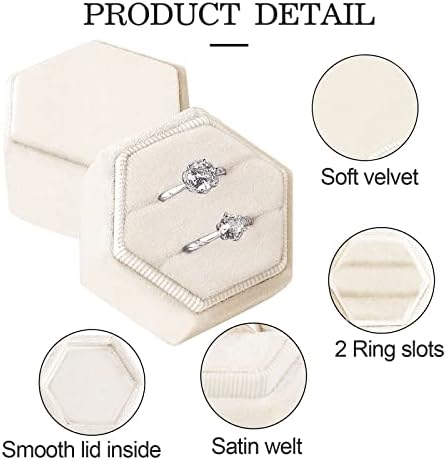 קופסת טבעת טבעת לטקס חתונה, ארגז טבעת קטיפה של משושה חריצים כפול חריצים טבעת מחזיק עם מכסה הניתן