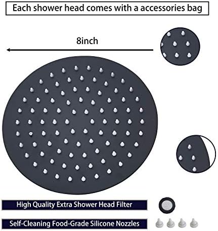 לחץ מקלחת שחור בלחץ גבוה yblucklly 8 אינץ 'גשם עגול ראש מקלחת יוקרה מודרנית מט שחור שחור מראה