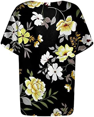 חולצת טיז גרפית פרחונית של נשים קיץ כפתור שרוול קצר למעלה טוניקה חולצות טוניקה רגלן כיסי צוואר צווארון