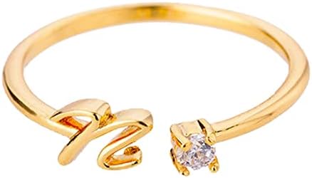 2023 חדש זהב אישית ריינסטון 26 ראשוני טבעת תכשיטים אישית ראשוני מכתב פתוח טבעת עם יהלומי ריינסטון טבעת