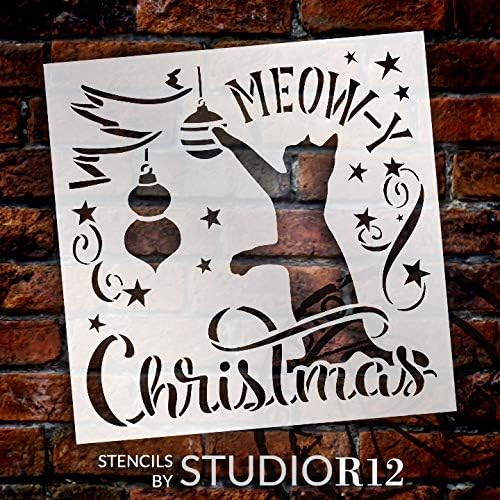 סטנסיל חג המולד מיאו-י על ידי סטודיו12 / עשה זאת בעצמך מאהב חתול חג בית תפאורה / מלאכה וצבע שלט עץ / תבנית
