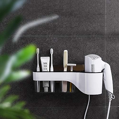 מדף מקלחת Quanjj, פלסטיק אמבטיה אפור ללא קידוח קיר תלוי מדפי אחסון מארגן עם כוס יניקה חזקה