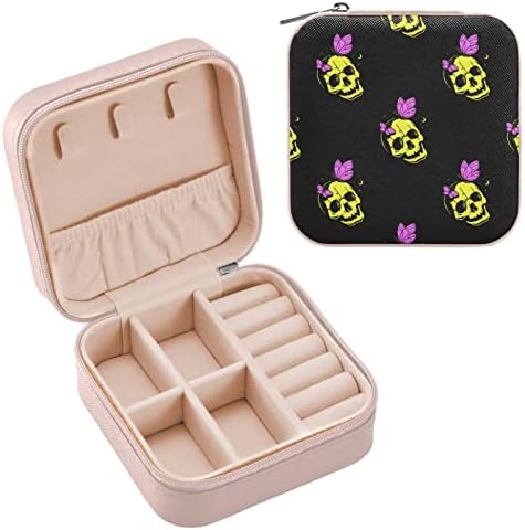 קופסת תכשיטים של גולגולת צהובה של Umiriko לנשים, מארגן תכשיטים קטנים של עור PU, קופסאות מחזיק אחסון