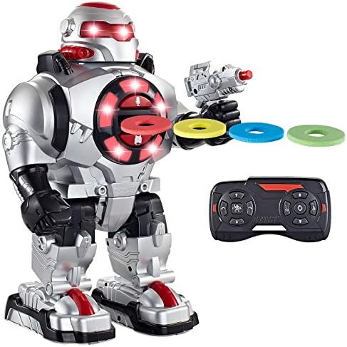 חשבו ש- Gizmos RoboShooter מהיר ירי דיסק קצף RC Robot Toy לילדים בני 5,6,7,8,9 - צעצוע רובוט שלט
