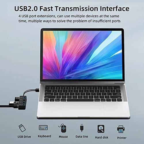 UXZDX USB 2.0 HUB רב -מפצל USB Splitter 4 יציאה מרחב מספר רב של רכזת USB 2.0 שימוש במתאם כוח USB2.0 עם מתג למחשב