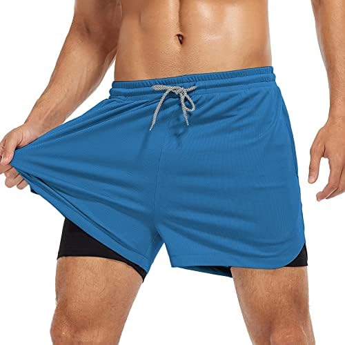 זנדו גברים של 2 ב 1 אימון מכנסי ריצה עם כיסים מהיר יבש קל משקל ספורט כושר מכנסיים קצרים עם דחיסת אניה