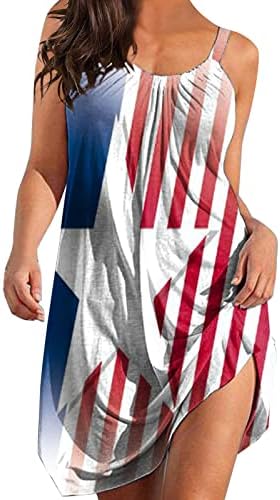 4 ביולי שמלות לנשים קיץ החוף מזדמן בוהמי שמלת אמריקאי דגל שרוולים סקופ צוואר זורם מיני שמלה קיצית