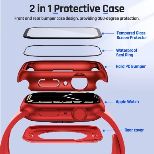 Goton 2 ב 1 מארז אטום למים לסדרת Apple Watch 8 & Series 7 מגן מסך 45 ממ, 360 מכסה פנים מזכוכית