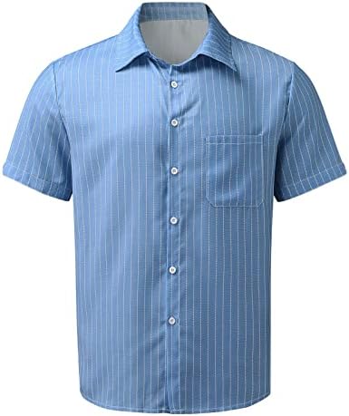 חולצה הוואי לגברים דש קיץ כפתור שרוול קצר מזדמן חולצת פסים לגברים ללבוש חולצת שרוול קצר