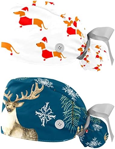 2 מחשבים כובעי עבודה מתכווננים כובע בופנט עם כפתור נמתח כובעי קרצוף לאחור לנשים כלב חג המולד