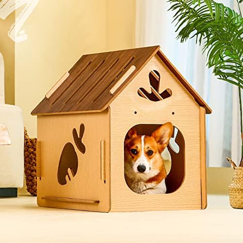 בית כלבים מקנוסוודן, עיצוב דפוס חלול יצירתי, מלונות כלבים של בית מחמד עץ עם רצפה מוגבהת לגג לכלבים קטנים