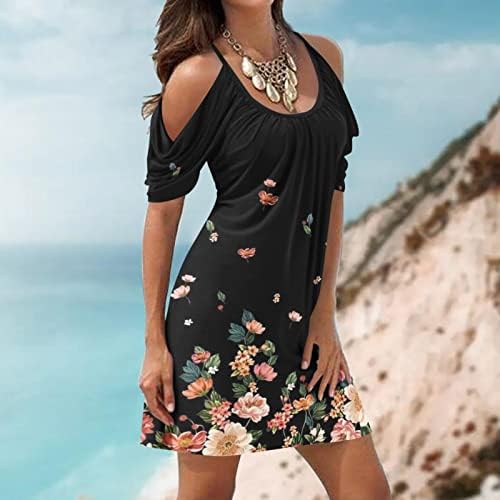 נשים שופעת חולצה מזדמנת של נשים קיץ כתף קרה שרוול קצר חוף השמש רופף פלוס גודל גודל פרחוני משמרת שמלת
