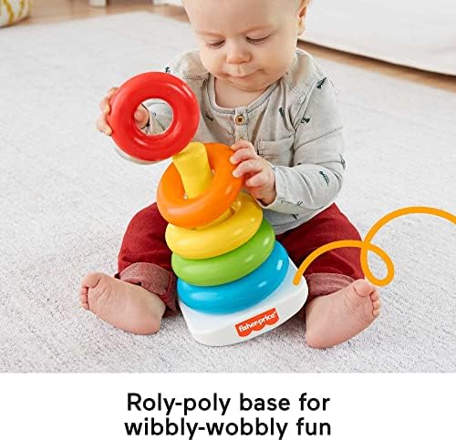 פישר-מחיר תינוק לערום צעצוע רוק-ערימה, השמנמן בסיס עם 5 צבעוני טבעות לגילאי 6 + חודשים
