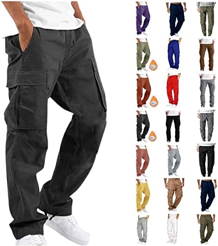 מכנסיים מטען לגברים כושר רגוע למתוח קל משקל טקטי מכנסיים מותניים ישר רגל מכנסיים רב כיס מכנסיים