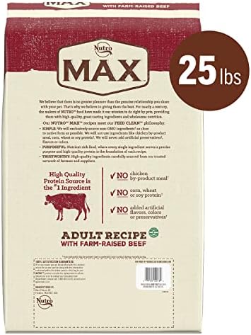 נוטרו מקס למבוגרים מתכון יבש כלב מזון עם חוות העלה בשר בקר, 25 ליברות תיק