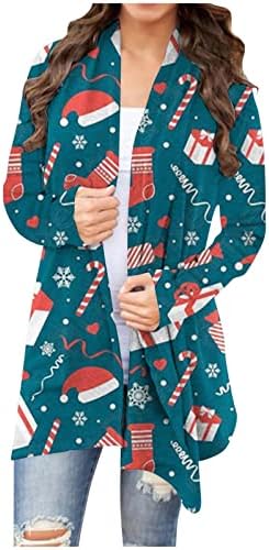 נשים לחג המולד מעיל קרדיגן חג המולד סריגה חולצה שרוול ארוך פתוח קדמי לבגדים חיצוניים סוודרים רופפים
