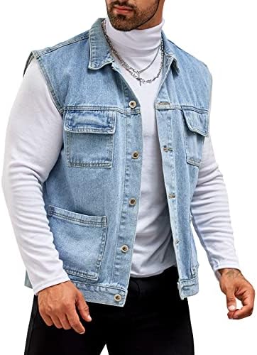 טופ ג'ינס של לונגבידה לגברים אופנה נמתחת משאית נמתחת ללא שרוולים יבול ג'ין ז'אן יבול