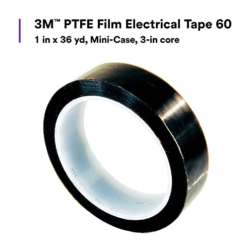 3M PTFE סרט קלטת חשמל 60, שקוף, דבק סיליקון, לא קורוזיבי, מעכב להבה, 1 ב- x 36 yd, מיני-קייס, 3-in ליבה