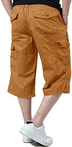 אקלנטסון גברים מקרית אריג אלסטי מכנסיים קצרים מטען מתחת לברך רופף בכושר רב כיס קאפרי ארוך מכנסיים
