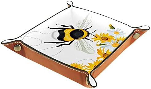 קופסות אחסון קטן, דבורה ופרחים, עור שרות מגש שולחן העבודה אחסון ארגונית עבור ארנקים שעונים מפתחות מטבעות