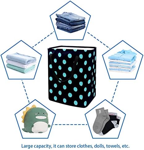 כחול שחור מנוקדת הדפסה מתקפל סל כביסה, 60 ליטר עמיד למים סלי כביסה סל כביסה בגדי צעצועי אחסון עבור במעונות